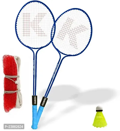 Kobro Double Shaft Racquet Set Of 2 Piece With 1 Piece Nylon Shuttle Cock And Net Badminton Kit