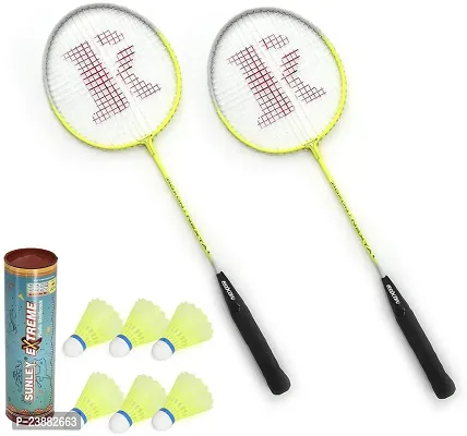 Nexta Set Of 2 Badminton Racket With 6 Piece Nylon Shuttle Badminton Kit-thumb0