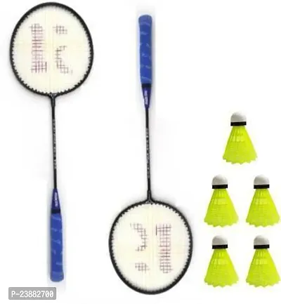 Knk Single Shaft Badminton Racket Set Of 2 Piece With 5 Nylon Shuttlecocks Badminton Kit