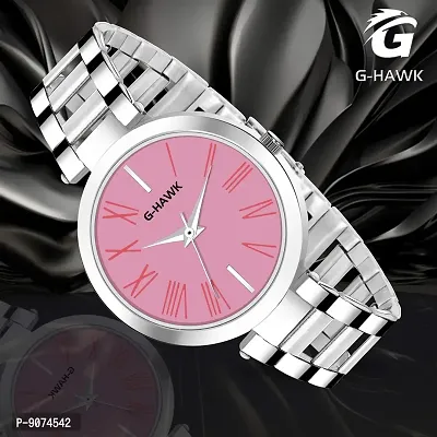 G-HAWK Beautiful Pink Dial with Silver Stainless Steel Chain Watch for Women Girls-thumb4