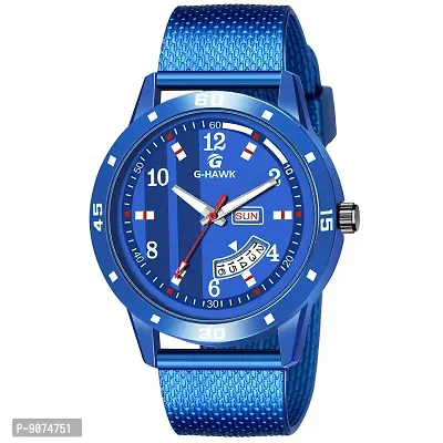 G-HAWK Blue Color Mesh Band with Day and Date Functioning Analog Watch for Men Boys-thumb0