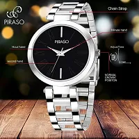 PIRASO Beautiful Black Dial with Silver Stainless Steel Chain Watch for Women Girls-thumb3