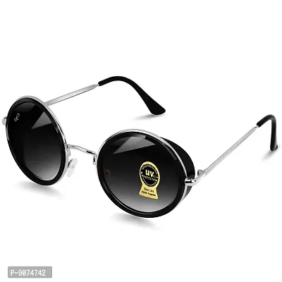 PIRASO Unisex Adult Round Sunglasses (Silver Frame, Black Lens) (Medium)