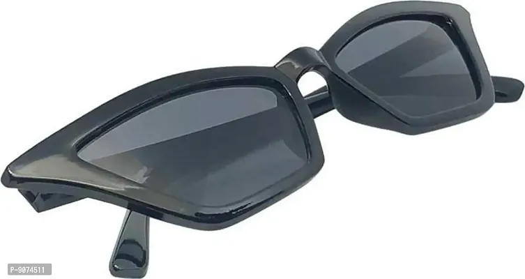 Cat Eye UV Protection, Polarized, Mirrored Rectangular Sunglasses (Large Size)nbsp;nbsp;(For Girl  Women, Black)