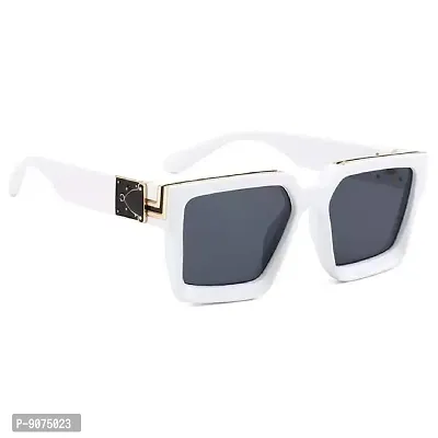 PIRASO Millionaire Celebrity Oversized Rectangular Men's and Women's Sunglasses (White)-thumb0