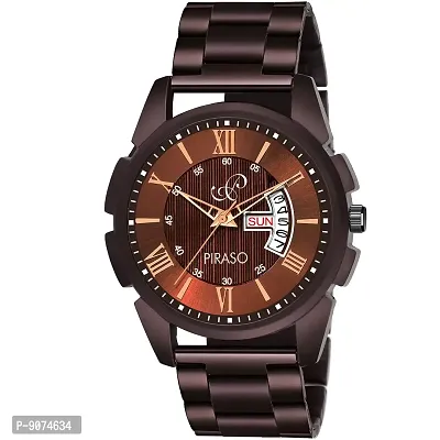 PIRASO Latest Brown Dial and Brown Chain with Date and Day Functioning Analogue Watch for Men,Boys-thumb0