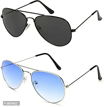 PIRASO Combo Pack Of 2 Classy Colors Black And Blue Aviator Sunglasses For Men Women