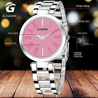 G-HAWK Beautiful Pink Dial with Silver Stainless Steel Chain Watch for Women Girls-thumb2