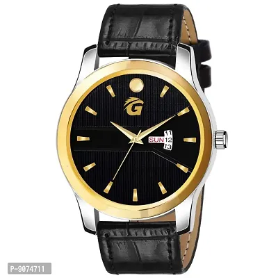 G-HAWK Classy Black Dial with Gold Plated and Day  Date Functioning Analogue Watch for Men and Boys
