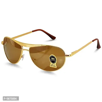 PIRASO Aviator UV 400 Protection Brown Glass Golden Frame Sunglasses for Men, Women with Attractive Case