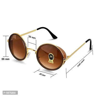 PIRASO UV Protected Round Unisex Sunglasses (Brown and Gold)-thumb4