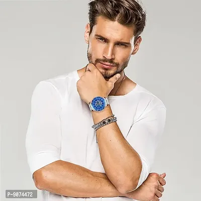 PIRASO Stunning Blue Dial with Silver Stainless Steel Chain Analog Watch for Men Boys-thumb4