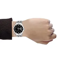 PIRASO Analogue Eddy Men's Watch (Black, White  Blue Dial Silver Colored Strap)-thumb2