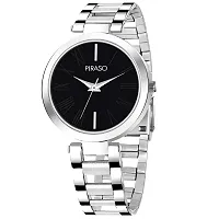 PIRASO Beautiful Black Dial with Silver Stainless Steel Chain Watch for Women Girls-thumb1