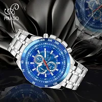 PIRASO Stunning Blue Dial with Silver Stainless Steel Chain Analog Watch for Men Boys-thumb3