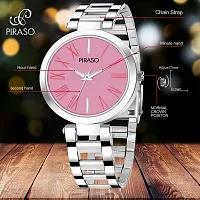 PIRASO Beautiful Pink Dial with Silver Stainless Steel Chain Watch for Women Girls-thumb3