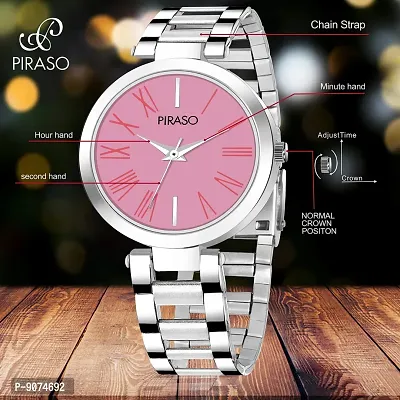 PIRASO Beautiful Pink Dial with Silver Stainless Steel Chain Watch for Women Girls-thumb4