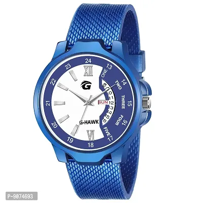 G-HAWK Designer Two Tone Dial with Day and Date Functioning Blue Strap Watch for Men,Boys