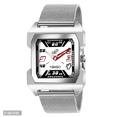 PIRASO Square Dial White Dial and Silver Chain Watches for Men Boys