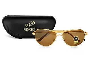PIRASO Aviator UV 400 Protection Brown Glass Golden Frame Sunglasses for Men, Women with Attractive Case-thumb4