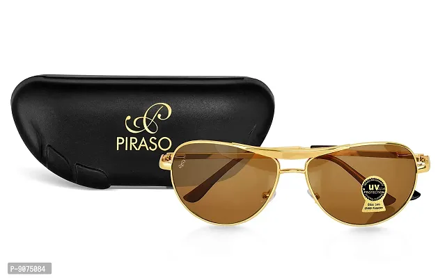 PIRASO Aviator UV 400 Protection Brown Glass Golden Frame Sunglasses for Men, Women with Attractive Case-thumb5