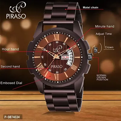 PIRASO Latest Brown Dial and Brown Chain with Date and Day Functioning Analogue Watch for Men,Boys-thumb2