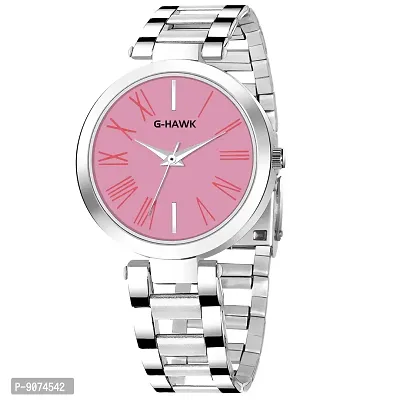 G-HAWK Beautiful Pink Dial with Silver Stainless Steel Chain Watch for Women Girls-thumb2