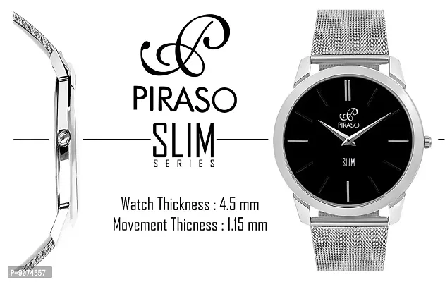 PIRASO Decent Look Slim Black Dial with Silver Band Watches for Men Boys-thumb3