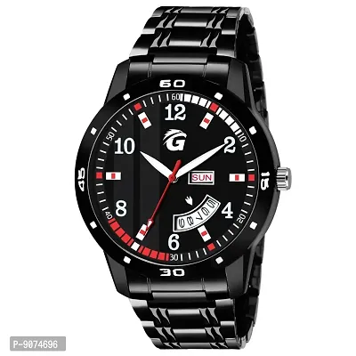 G HAWK Black Color Stainless Steel Chain with Day and Date Functioning Analogue Watch for Men and Boys