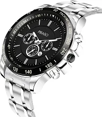 PIRASO Chrono Working Stunning Black Dial with Date and Silver Stainless Steel Chain Analog Watch for Men Boys-thumb1