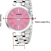 G-HAWK Beautiful Pink Dial with Silver Stainless Steel Chain Watch for Women Girls-thumb4