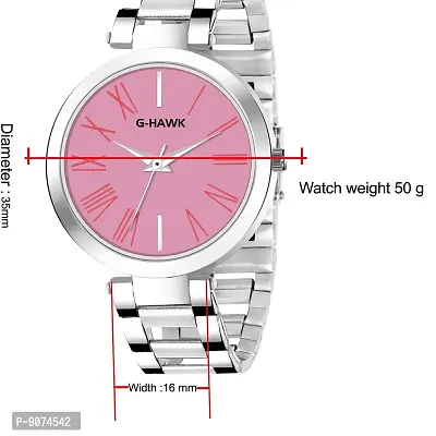 G-HAWK Beautiful Pink Dial with Silver Stainless Steel Chain Watch for Women Girls-thumb5