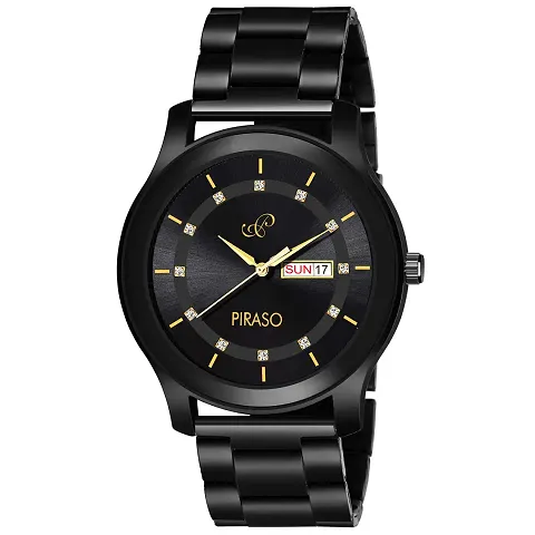 PIRASO Stunning Look Crystals Studded in Dial with Day and Date Display Chain Watch for Men Boys