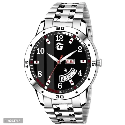 G-HAWK Black Dial, Silver Chain with Day and Date Functioning Watch for Men and Boys