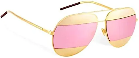 PIRASO UV Protected Metal Body Unisex Sunglasses GOLD PINK-thumb3