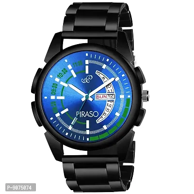 PIRASO Analogue Blue Dial Men's Watch with Date and Day Functioning (Black)-thumb0