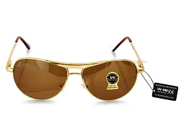 PIRASO Aviator UV 400 Protection Brown Glass Golden Frame Sunglasses for Men, Women with Attractive Case-thumb2