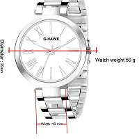 G-HAWK Beautiful White Dial with Silver Stainless Steel Chain Watch for Women Girls-thumb3