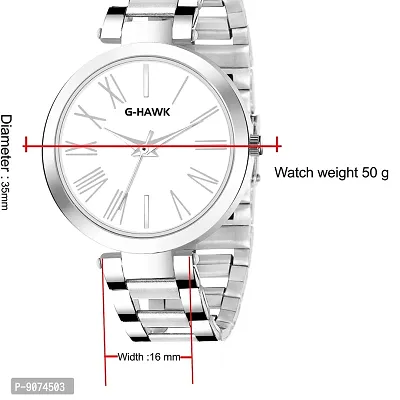 G-HAWK Beautiful White Dial with Silver Stainless Steel Chain Watch for Women Girls-thumb4