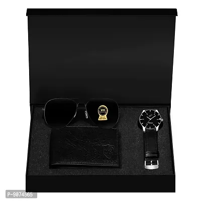 PIRASO Combo of Black Men's Wallet,Sunglasses  Watch-thumb2