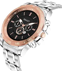 PIRASO Chrono Working Stunning Black Dial with Date and Copper Silver Stainless Steel Chain Analog Watch for Men Boys-thumb1