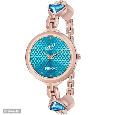 PIRASO Stunning Look Blue Colour Little Hearts on Dial with Beautifully Designed Double Heart Band Watches for Women Girls-thumb0