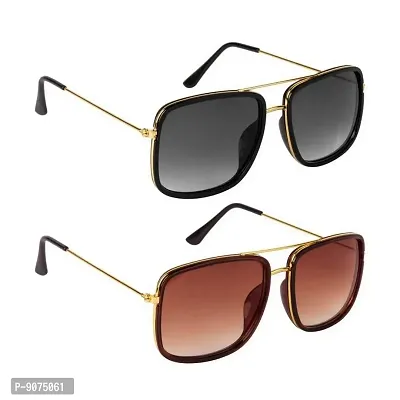 PIRASO Tony Stark Gold Frame Combo Of Two Sunglasses Black, Brown For Women Men