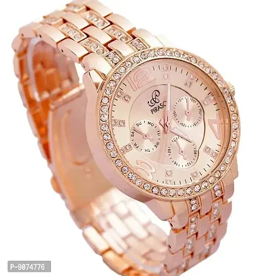 PIRASO Zuperia Diamond Studded Analogue Watch with Rose Gold Bracelet for Women-thumb0