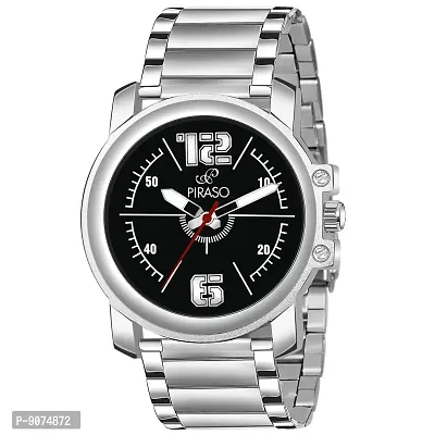 PIRASO Luxury Look Black Dial with Silver Stainless Steel Chain Watch for Men Boys