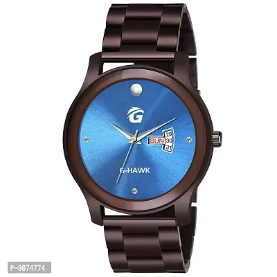 G-HAWK Blue Dial and Brown Chain with Day and Date Functioning Men's Analog Watch