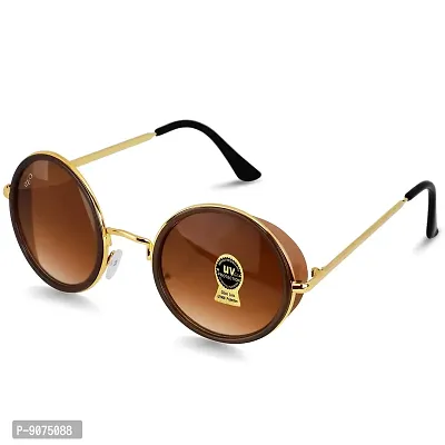PIRASO UV Protected Round Unisex Sunglasses (Brown and Gold)-thumb0