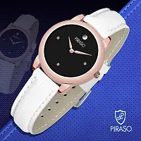 PIRASO Copper Frame Black Dial White Strap Beautiful Watch for Women and Girls-thumb2