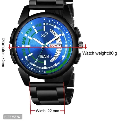 PIRASO Analogue Blue Dial Men's Watch with Date and Day Functioning (Black)-thumb4