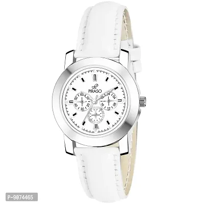 PIRASO Classy Chrono Design Dial with White Color Strap Watch for Women & Girls-thumb0